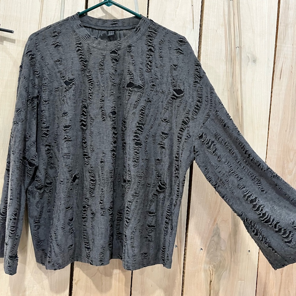 Gray Long Sleeve Distressed oversized tee